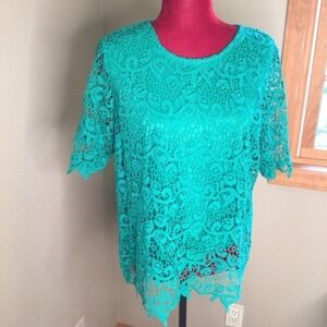 NWT Philosophy Green Lace Blouse sz Large *GORGEOUS*
